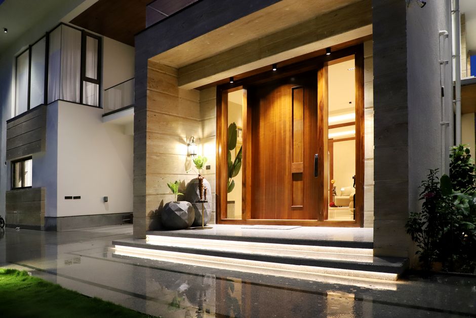 Modern house front door installation
